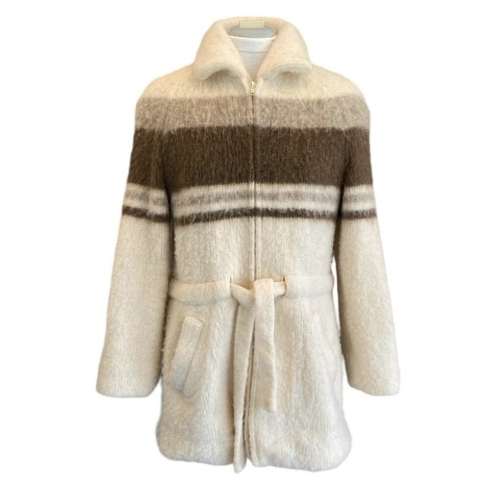 Vintage Hilda Ltd. Icelandic 100% pure wool cream and brown striped coat. Size M